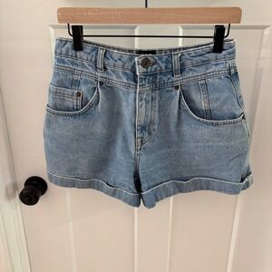 BDG Urban Outfitters Denim High Rise Yoke Front Mom Shorts Cuffed Hem Size 27